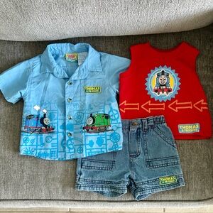 Thomas the Train & Friends 3 Piece Blue Jean Shorts Set + Tank Top & Button Down
